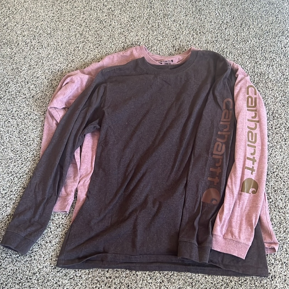 2x Carhartt Long Sleeve Loose Fit size Large heather women’s shirts thick cotton